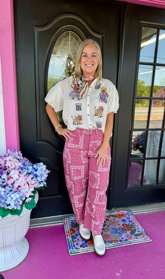 Mauve Bandana Barrel Pant