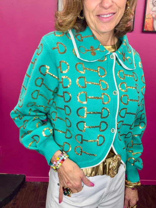 Mint/Gold Bit Collar Sweater
