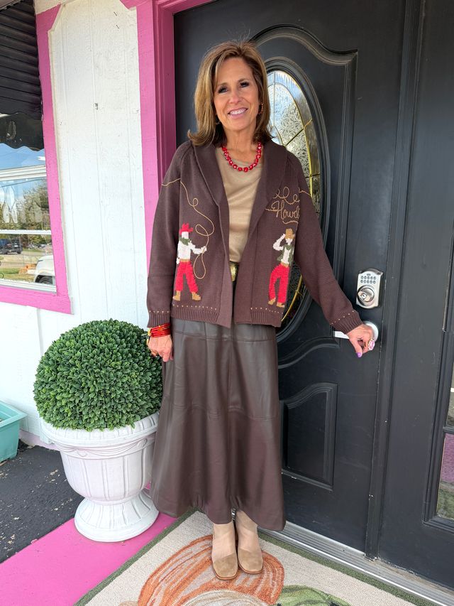 Brown Cowboy Shawl Collar Cardi