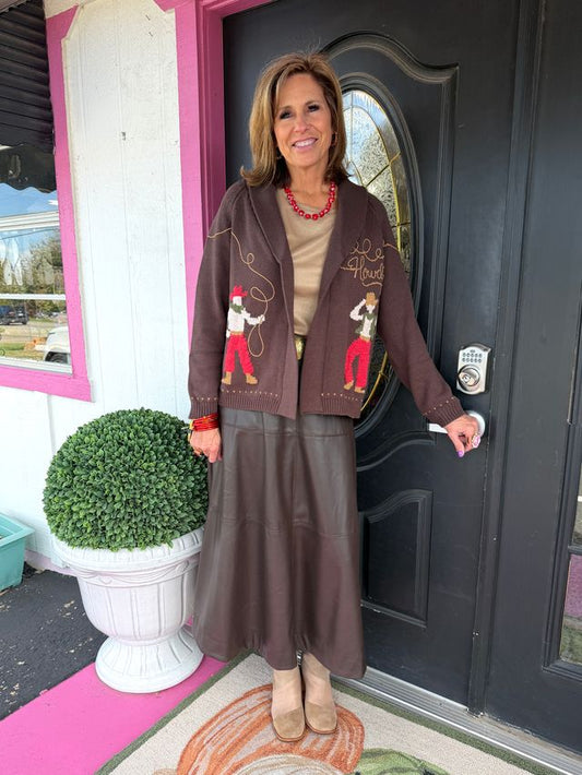 Brown Cowboy Shawl Collar Cardi