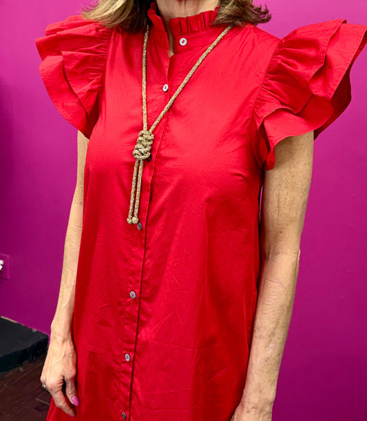 Red Flutter Sleeve Maxi Dress