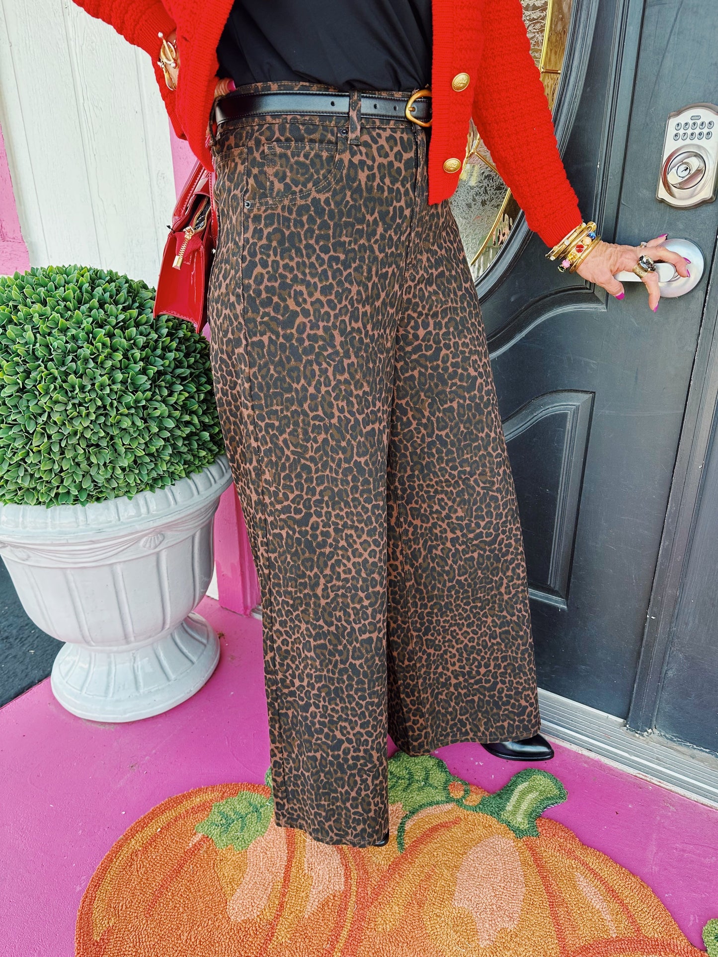 Brown Zoe Wide Leopard Jean