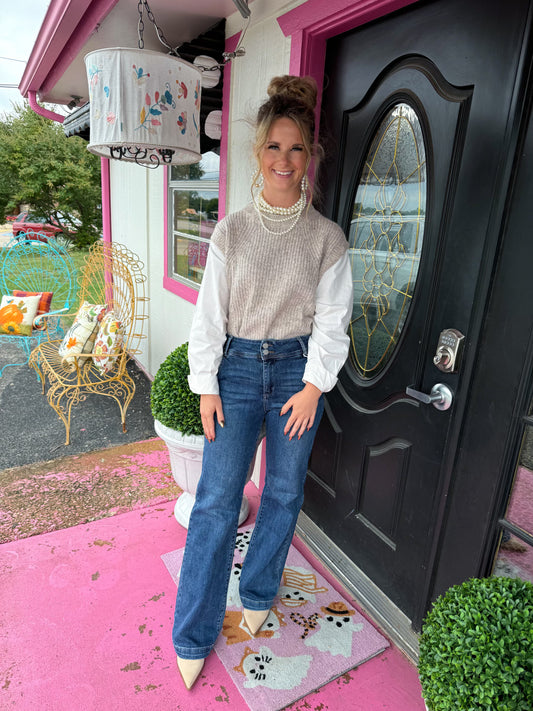 Oatmeal Shirt Layer Sweater Vest