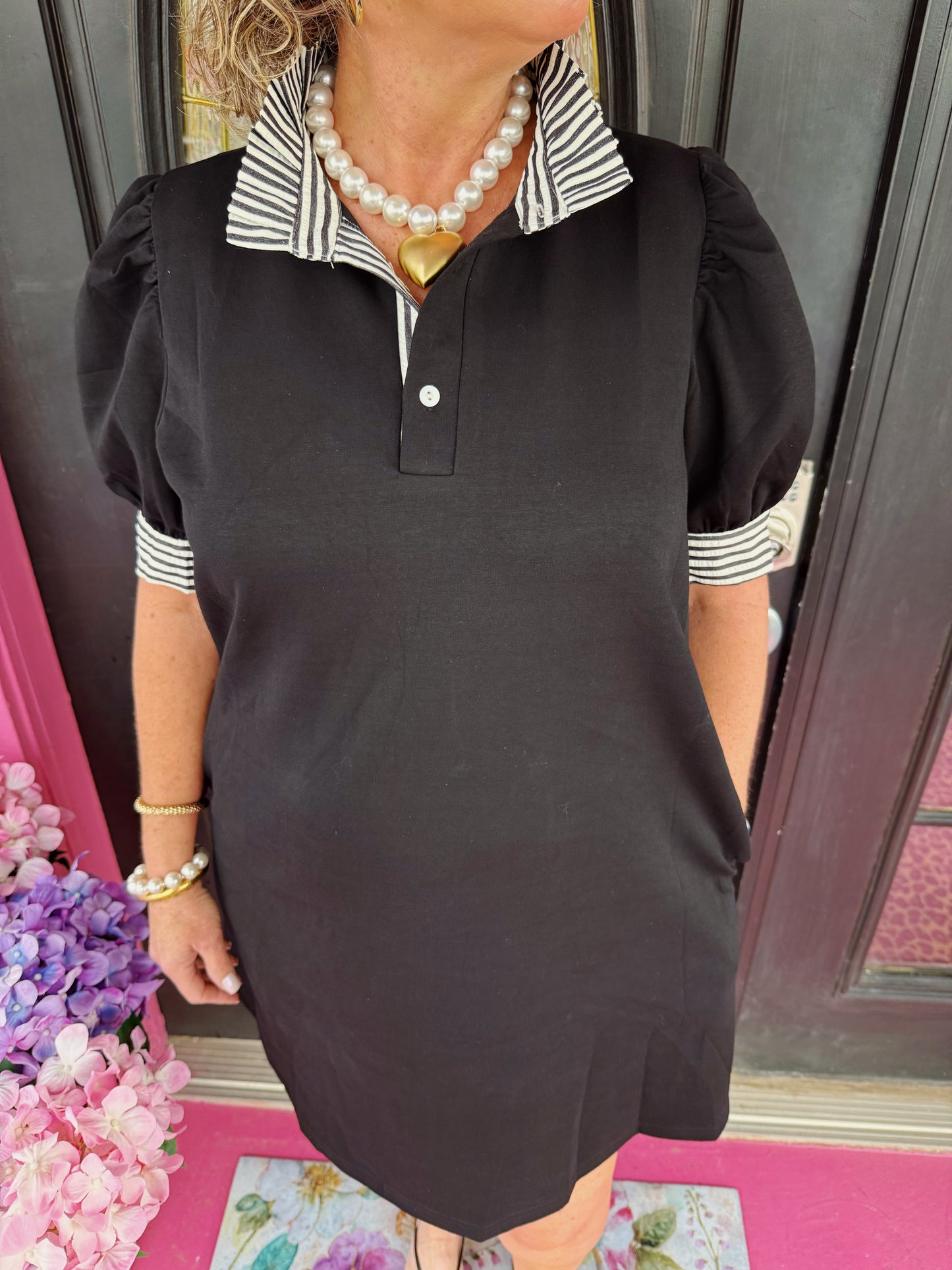 Black Stripe Collar Dress