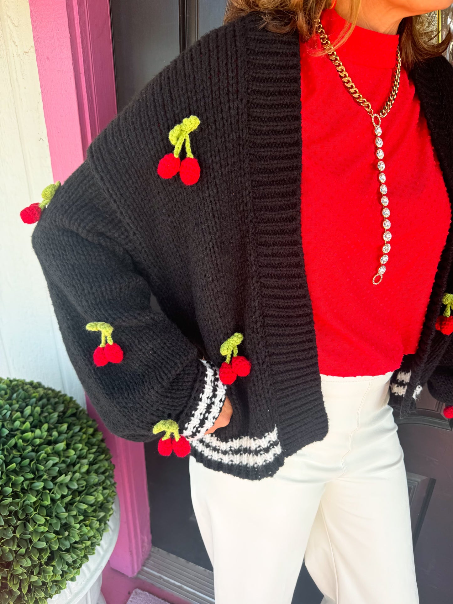 Black 3D Cherry Cardigan