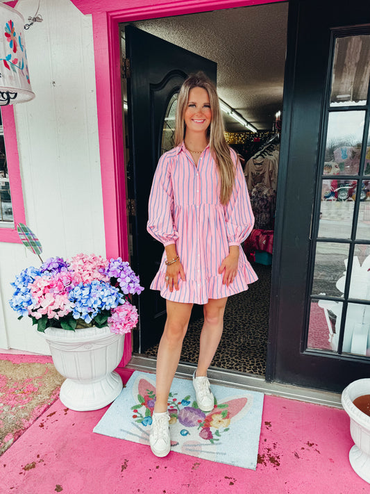 Pink Striped Shirt Dress