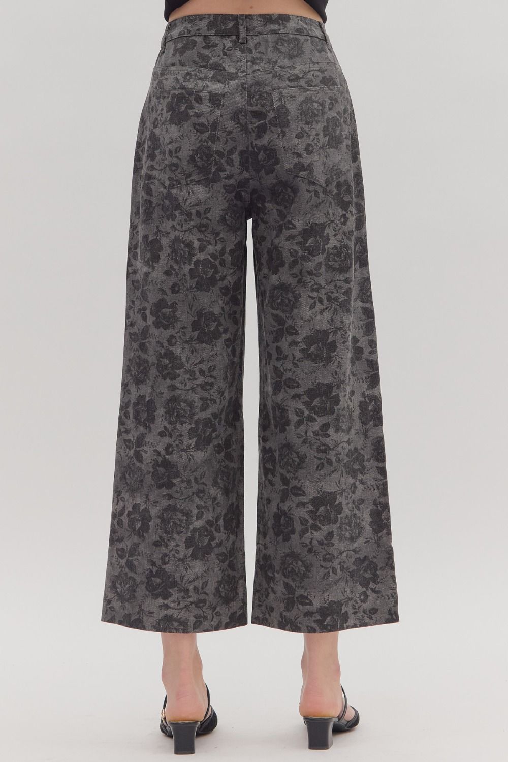 Charcoal Black Floral Wide Leg
