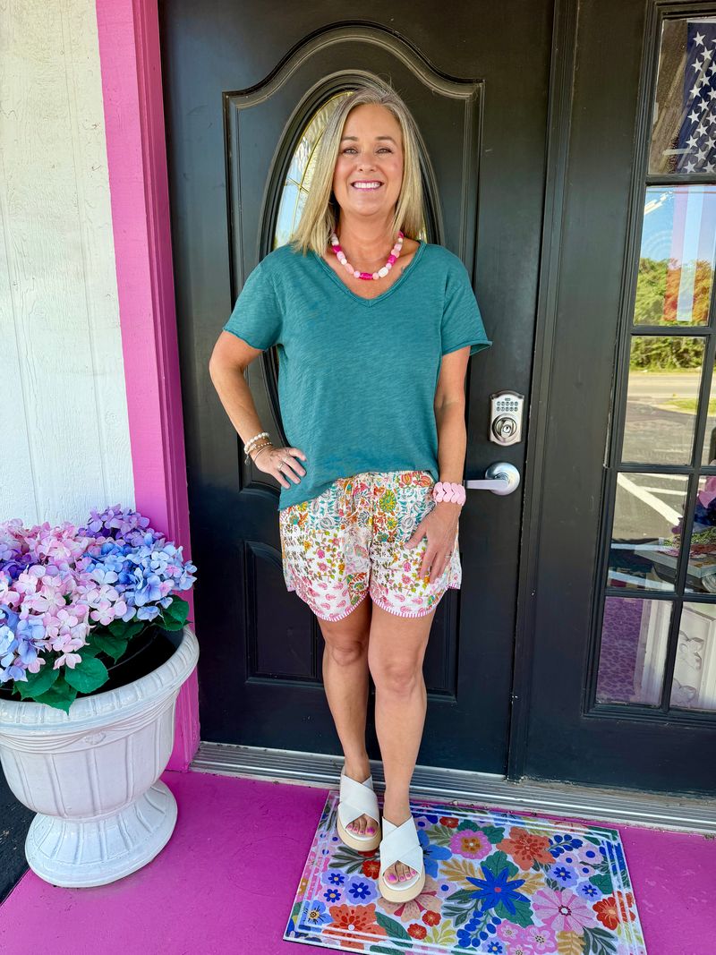 Multi Floral Cotton Shorts