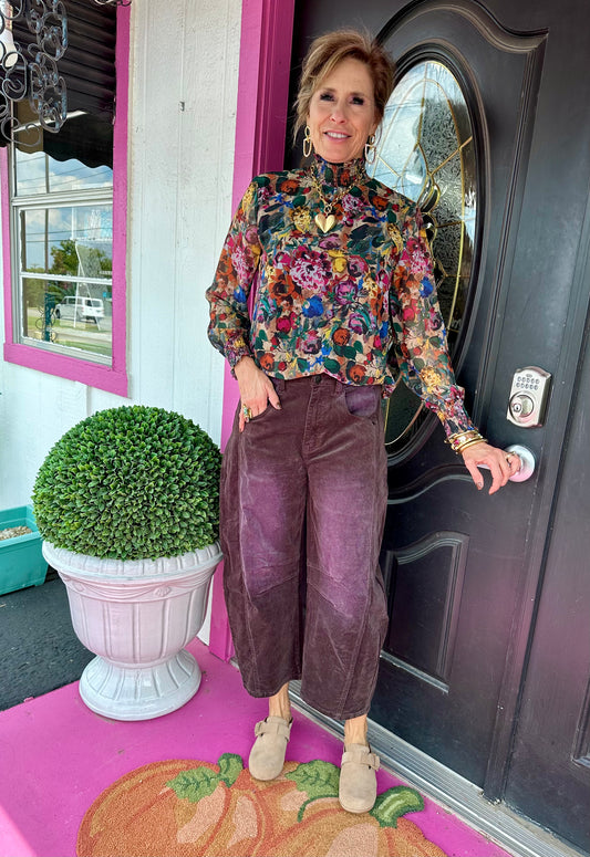 Chocolate Wine Cord Barrel Pants