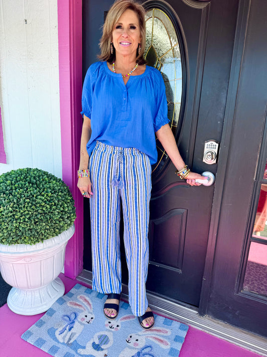 Cobalt SS Half Button Top