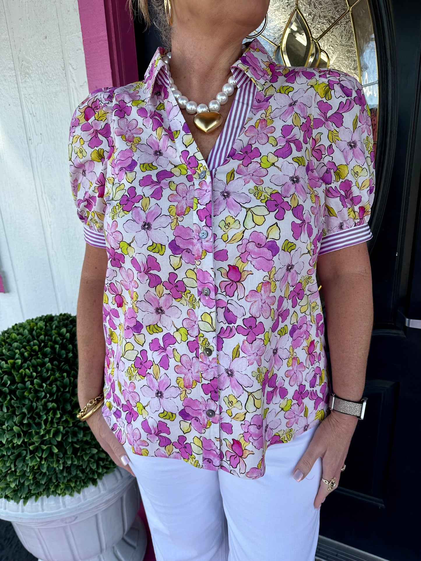 Lavender Button Up Floral Top