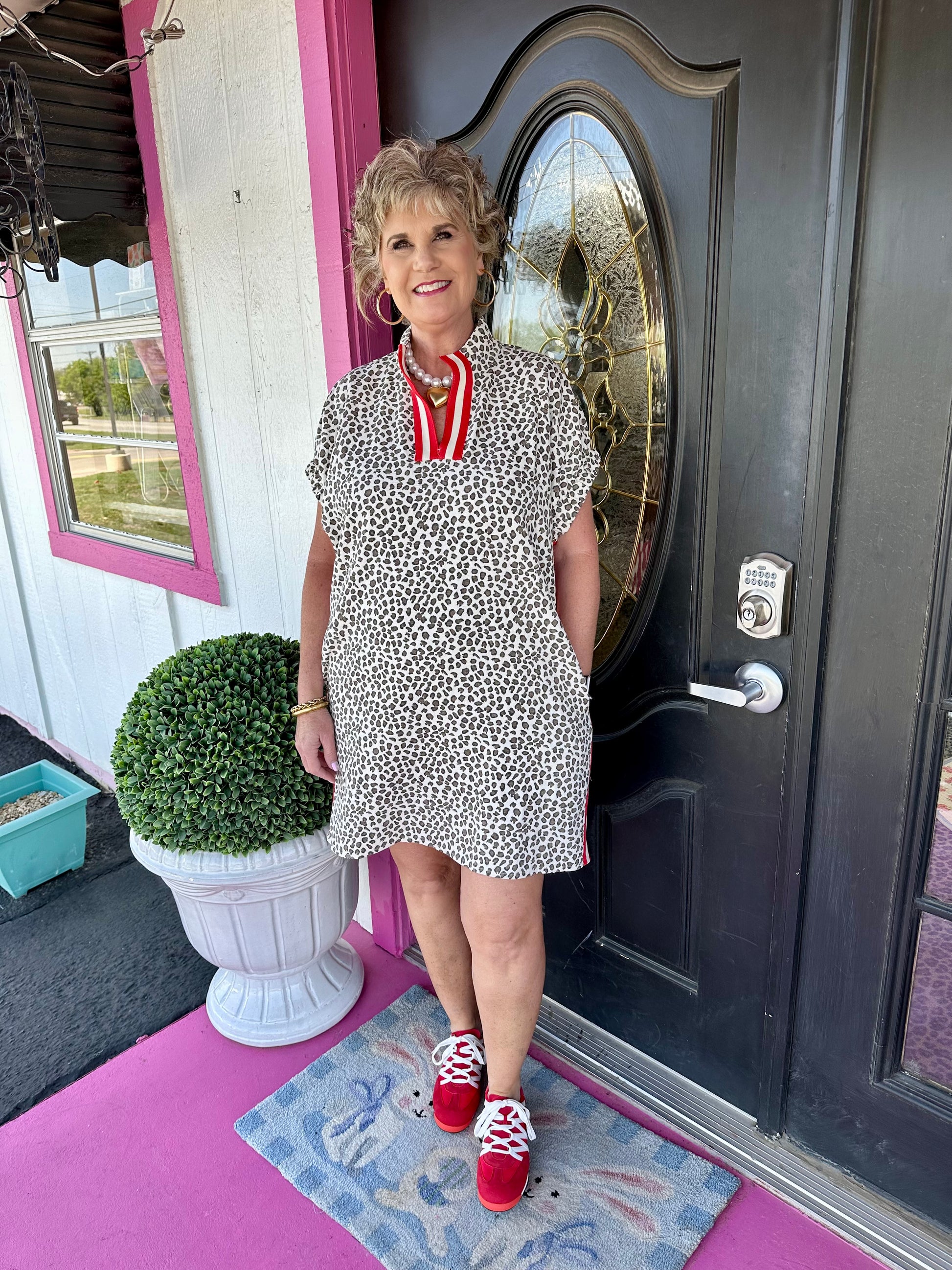 Leopard Print with Red Trim Dress Leopard Print with Red Trim Dress