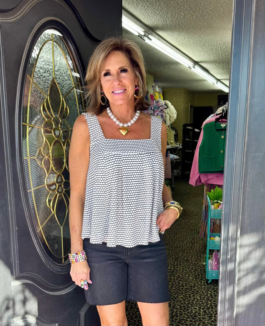 Black Geo Sleeveless Square Top