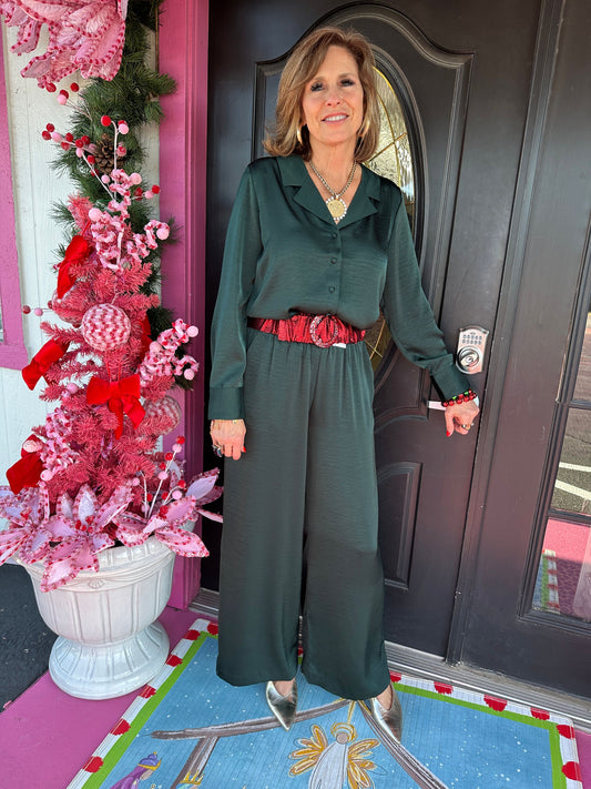 Satin Garland Green Pant Set