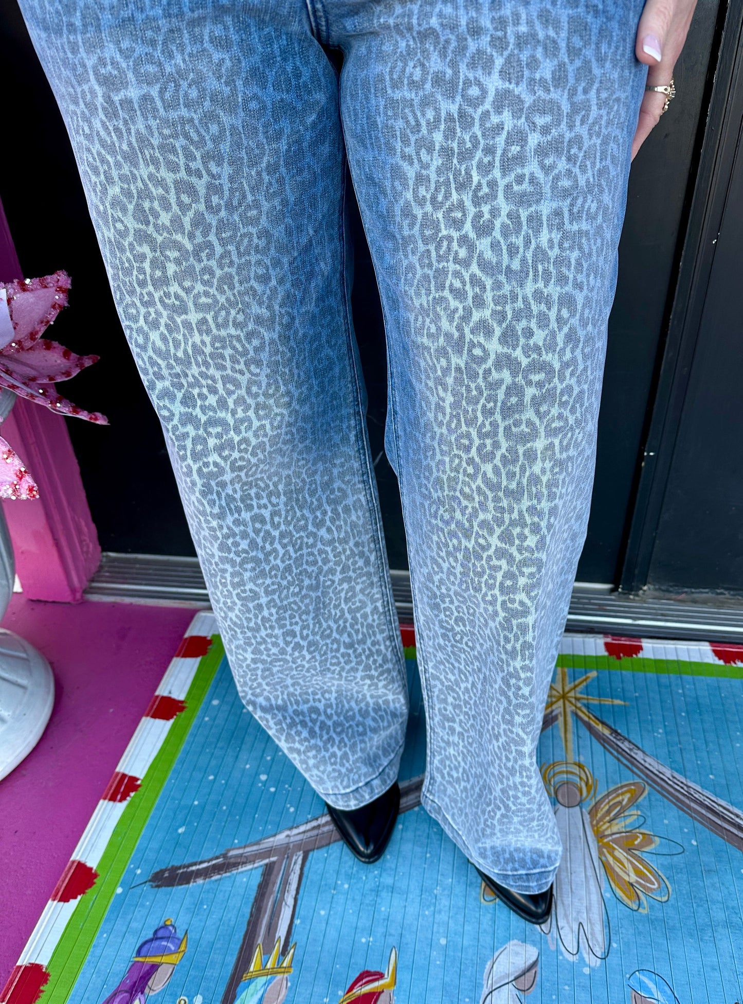 Denim Relaxed Faded Leopard Pant