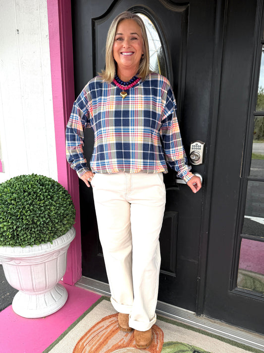 Navy Mix Plaid Pullover