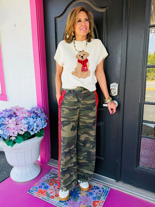 Camo Pants w/Red Lace Trim