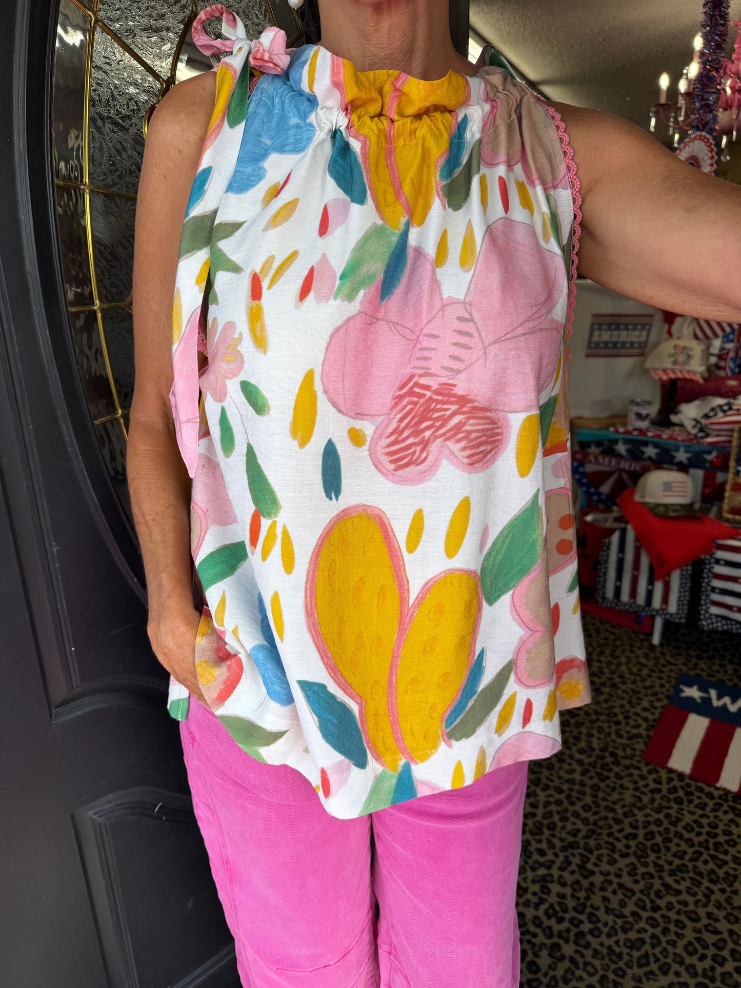 Cream Pastel Sleeveless Tie Top