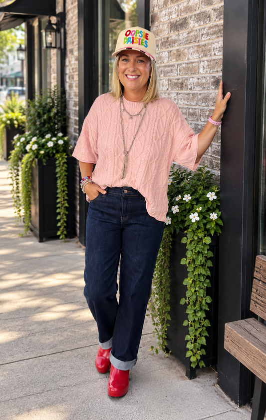 Baby Pink Cable SS Sweater