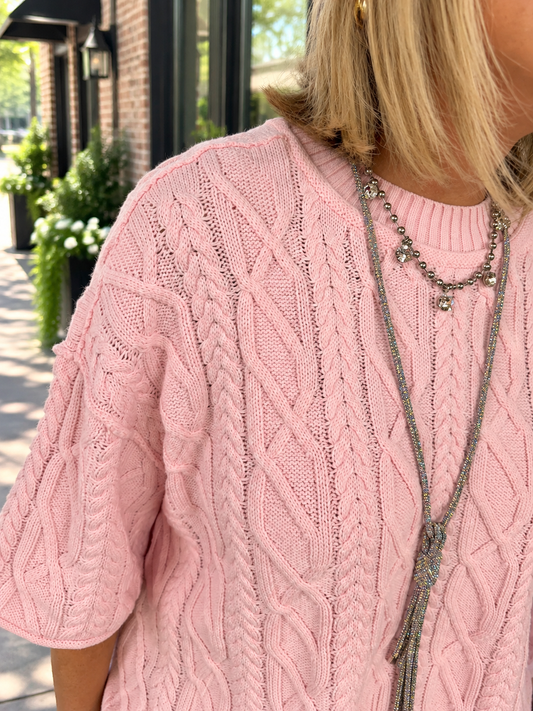 Baby Pink Cable SS Sweater
