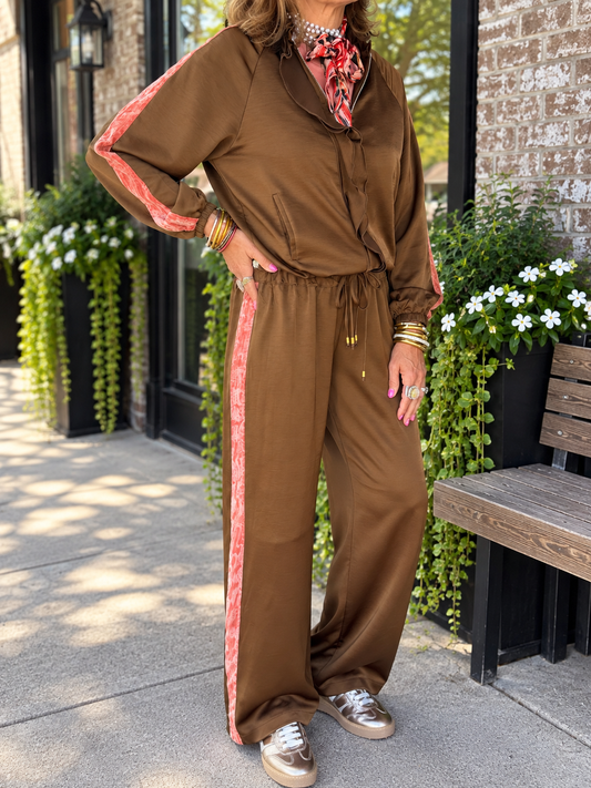 Brown Satin Track Set