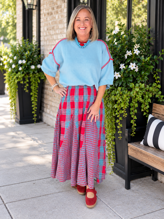 Blue w/Red Trim SS Knit