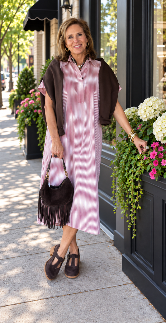 Pink/Brown Stripe SS Maxi