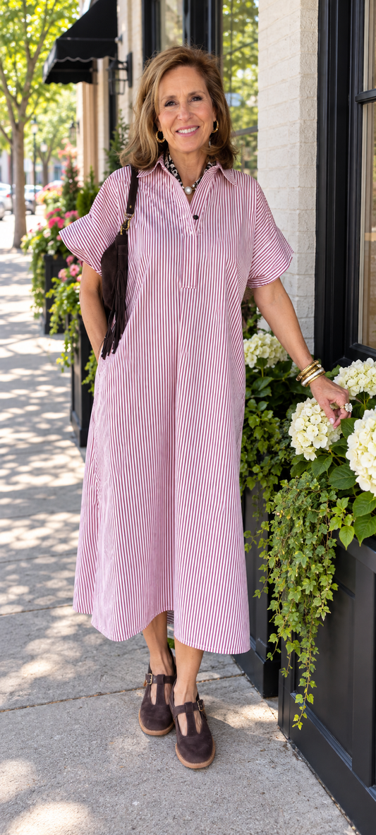 Pink/Brown Stripe SS Maxi