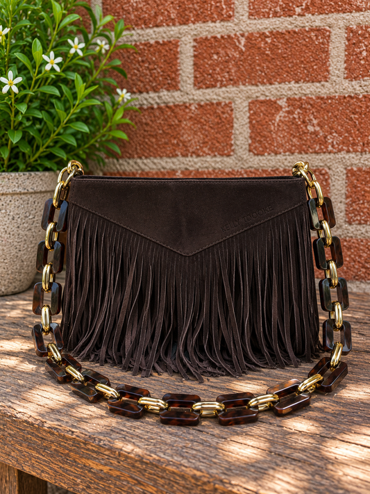 Choc Suede Fringe Crossbody