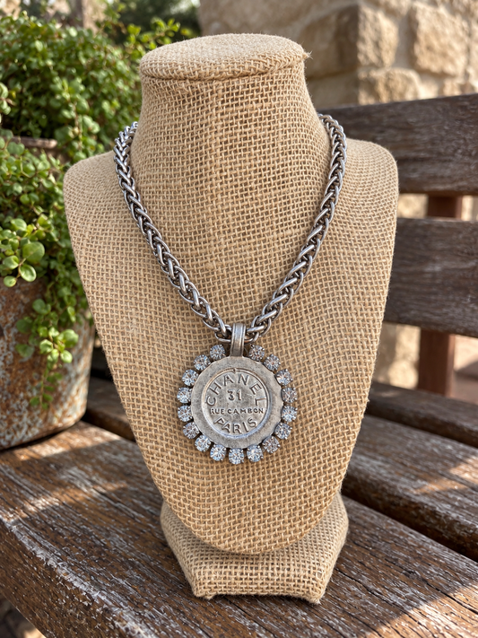 Large Silver Chanel Bling Necklace