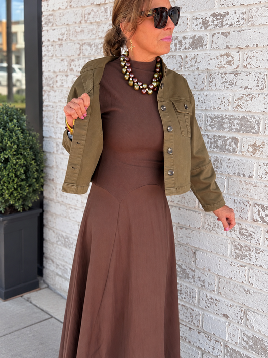 Brown Sleeveless Midi Dress