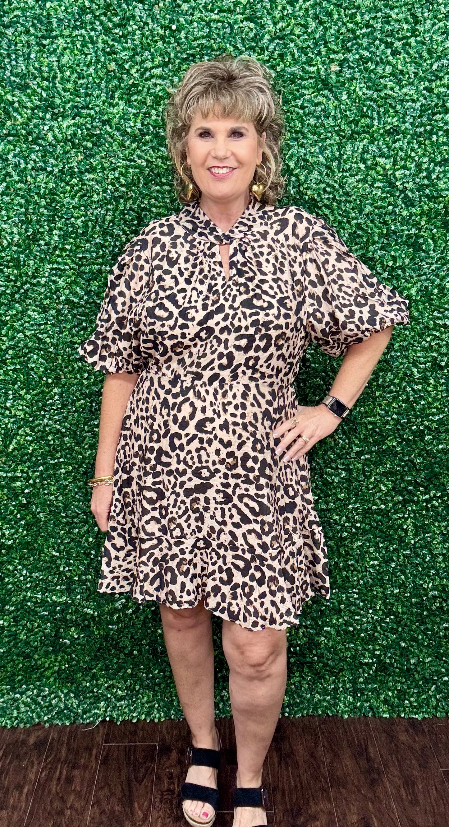 Cheetah Puff Sleeve Print Dress