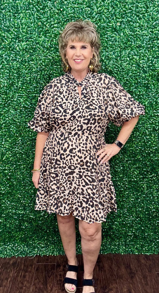 Cheetah Puff Sleeve Print Dress