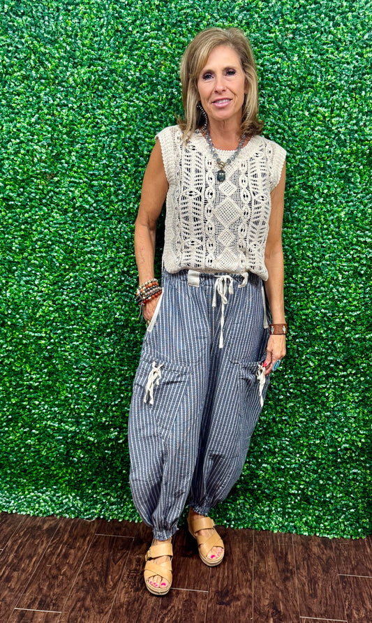 Denim Striped Drawstring Jogger