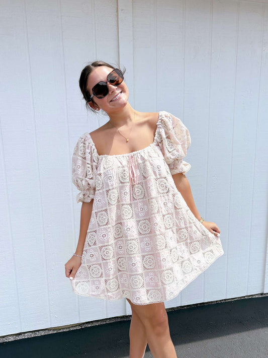 Pink Embroidered Mini Dress