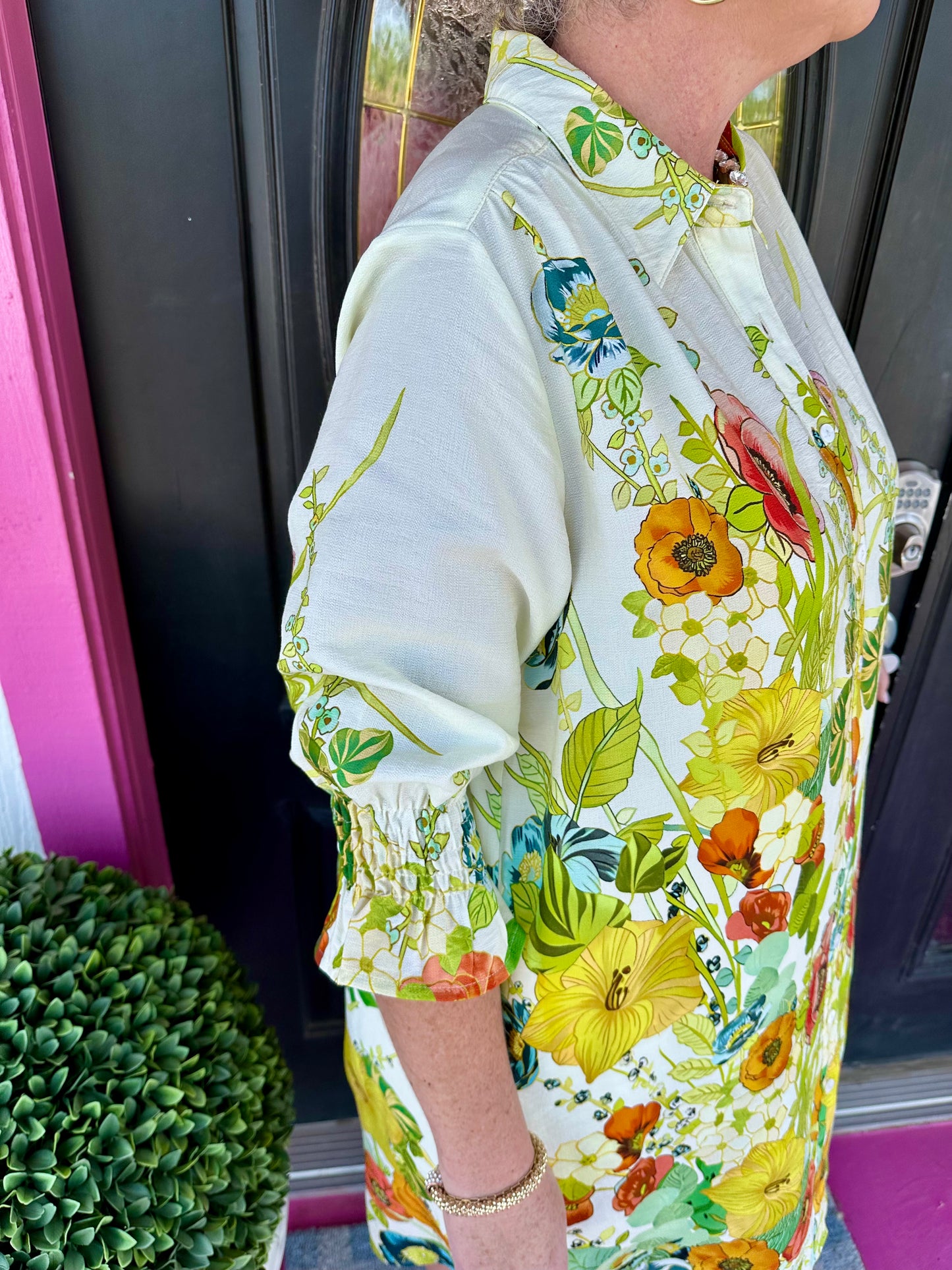 Beige Floral 3/4" Sleeve Dress