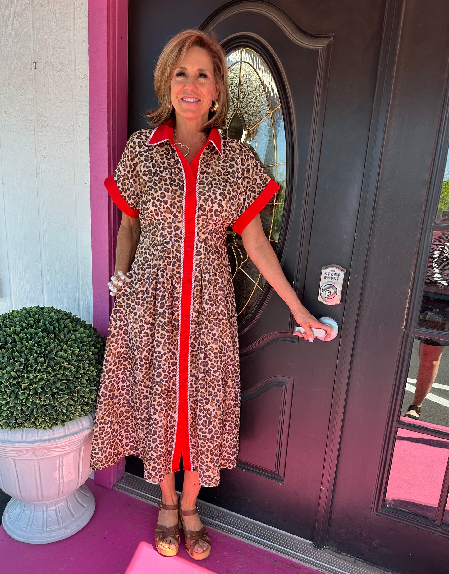 Leopard Red Detail Maxi Dress
