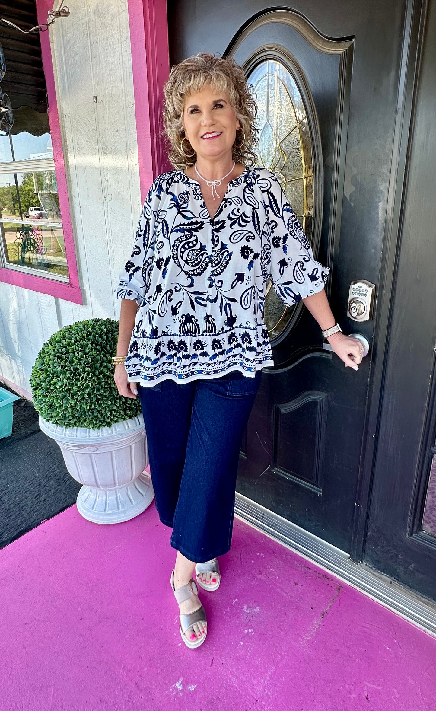 Cobalt/White V-Neck Top