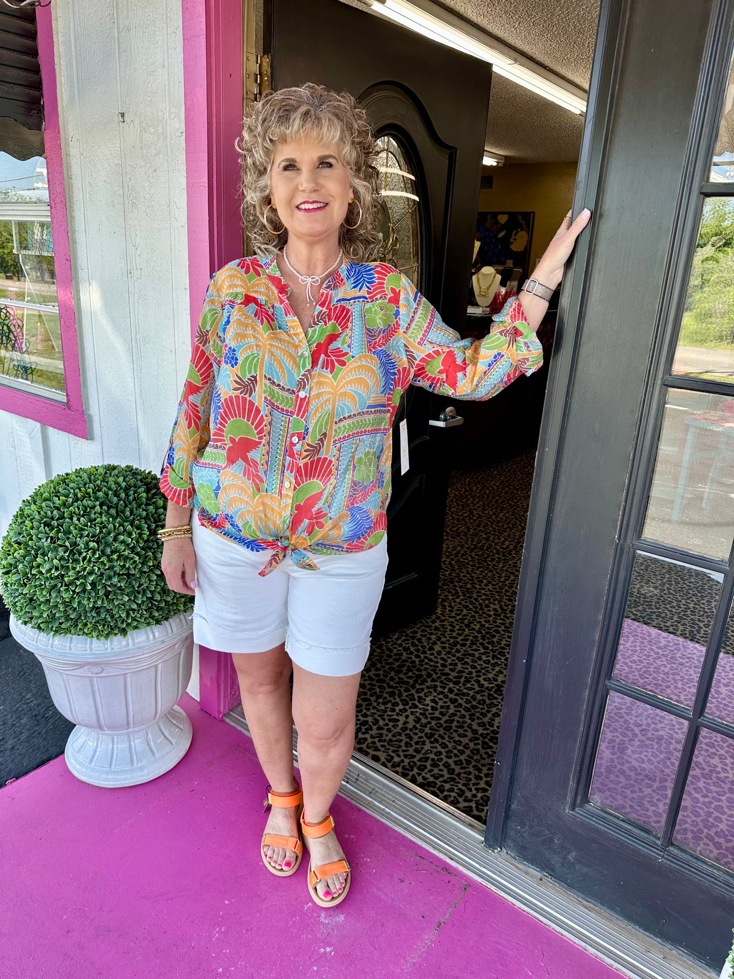 Orange/Royal 3/4 Tie Top