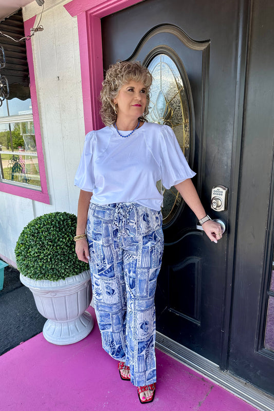 Blue Multi Drawstring Pant