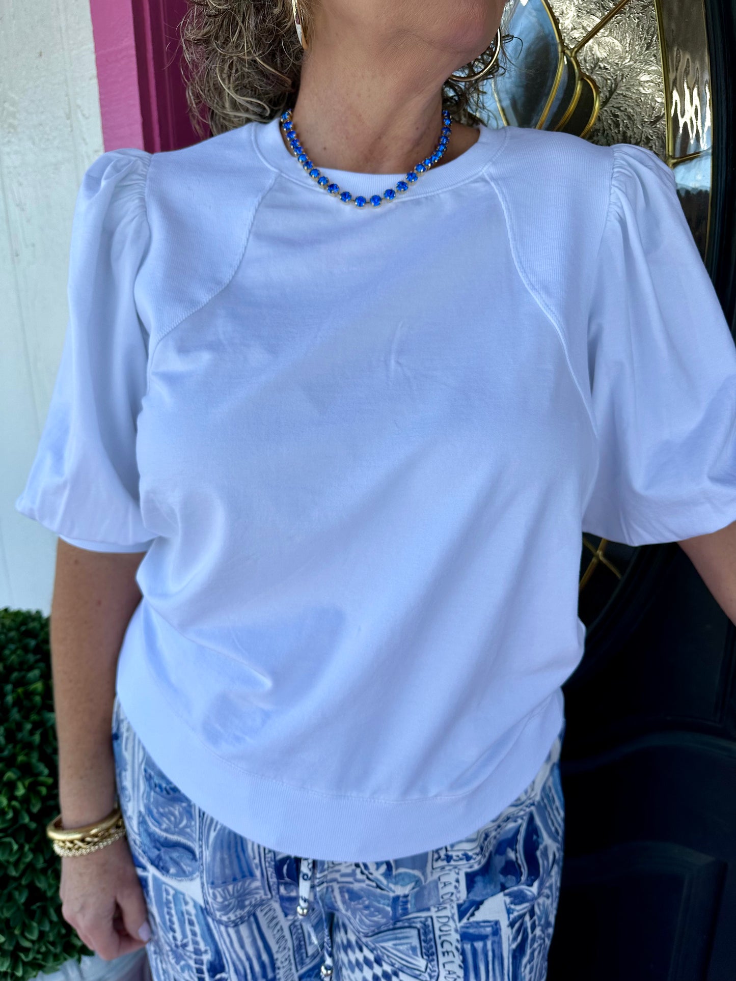 Melina White Puff Banded Top