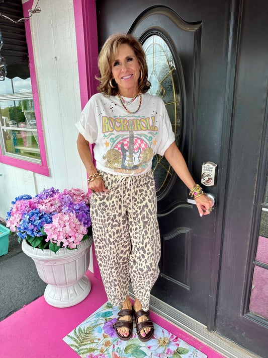 Ecru Leopard Drawstring Pant