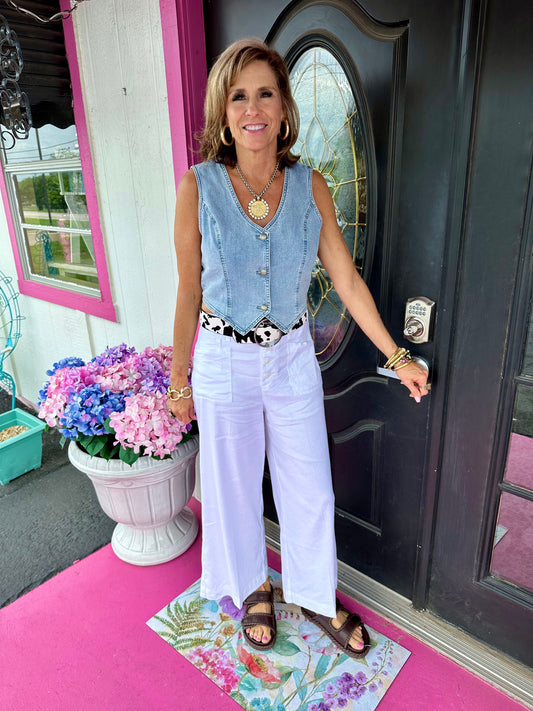 Sophia White Crop Wide Leg Pant