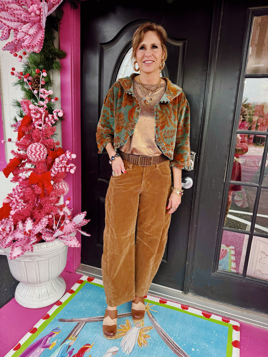 Brown/Teal Velvet Short Jacket OS