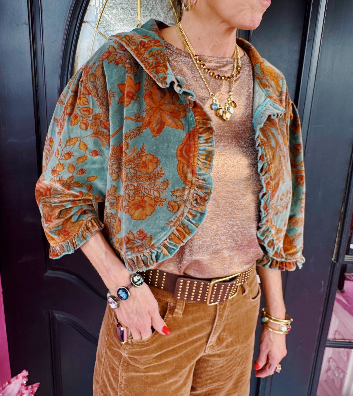 Brown/Teal Velvet Short Jacket OS