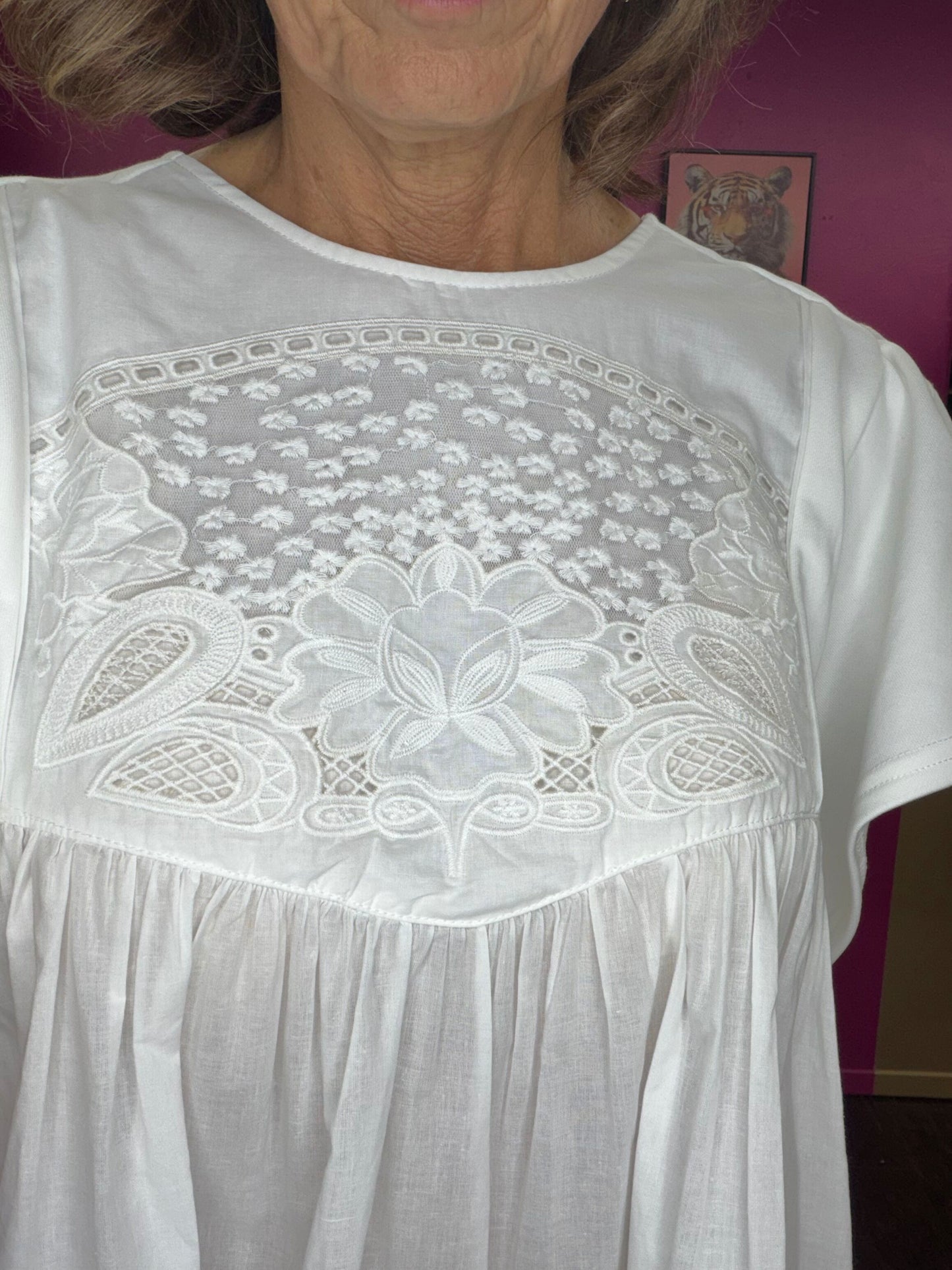 Off White Lace Sweatshirt SS Top