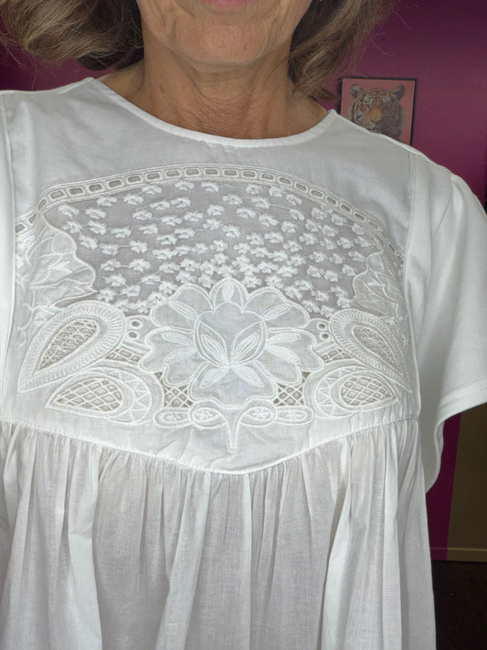 Off White Lace Sweatshirt SS Top