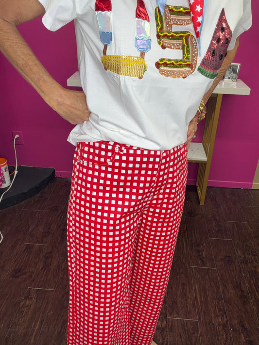 Red White Checked Crop Pant
