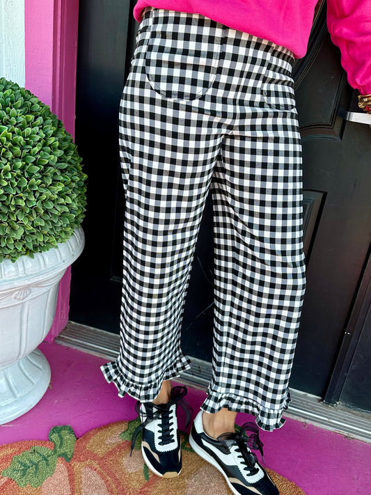 Black Gingham Ruffle Pant