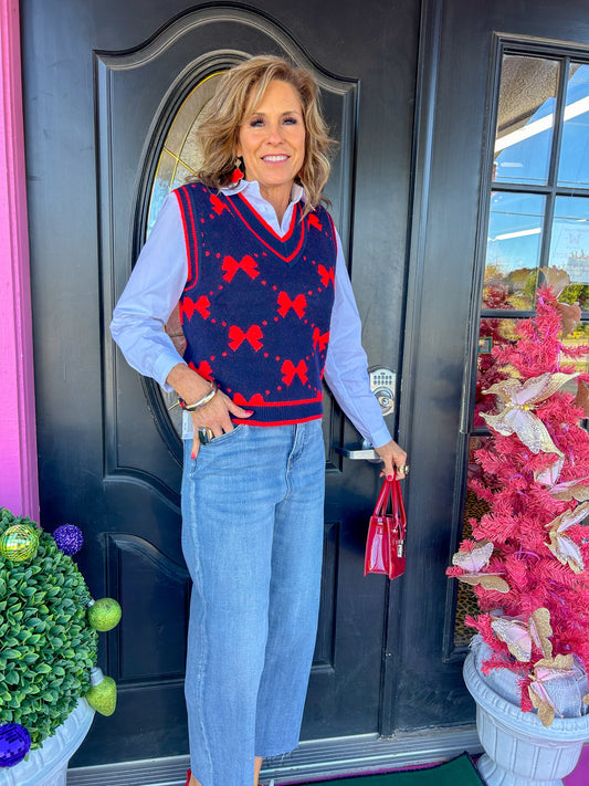 Navy/Red Bow Sweater Vest